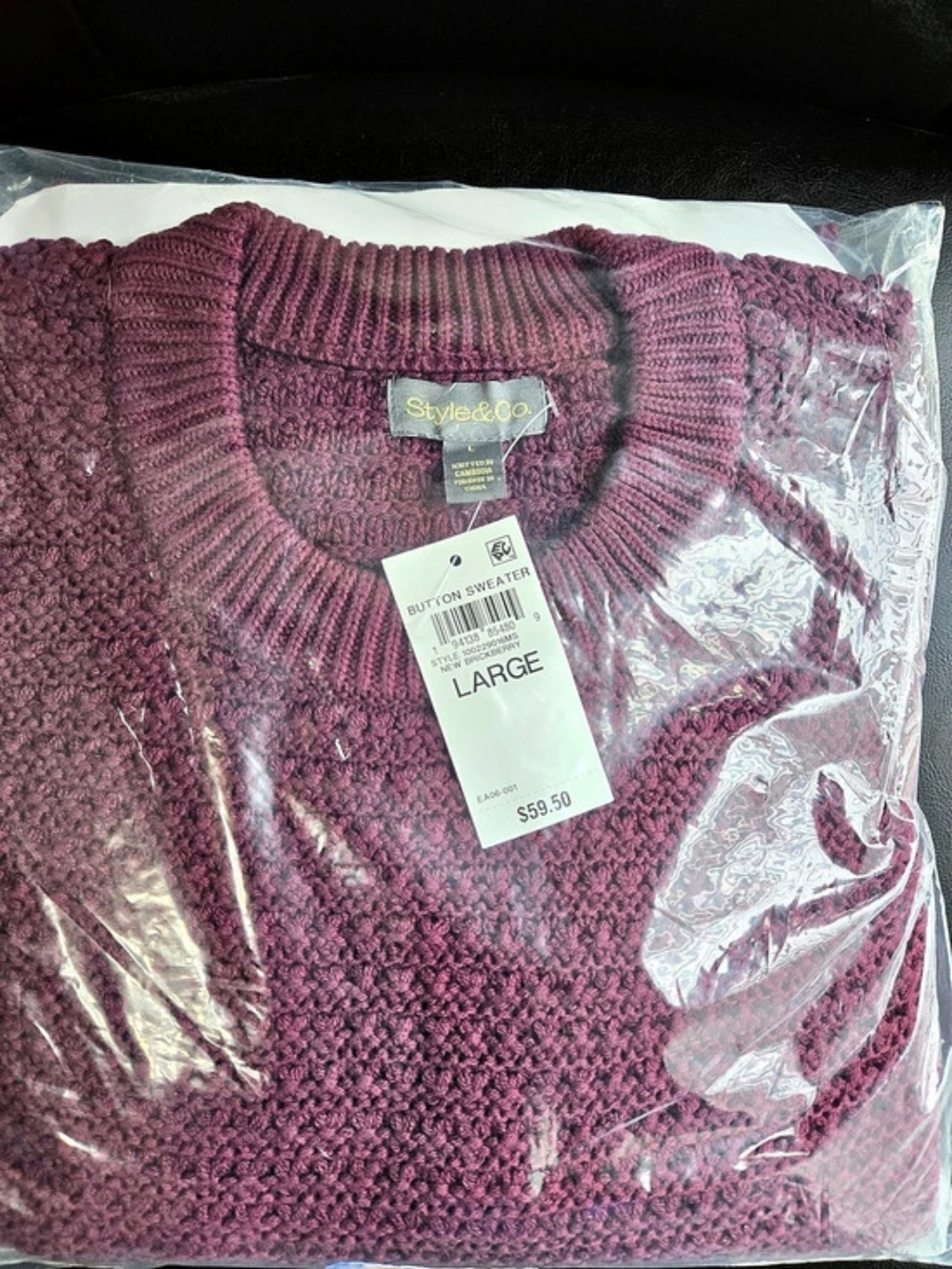 Style&Co. Button Sweater. Knit Sweater in Purple Size Large NWT